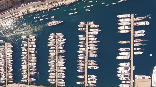 Drone Footage Of Boats Moored At Marina Malta Travel Harbor Tourism Town Marine Yacht History Mediterranean Traditional Marina Island Summer Valletta