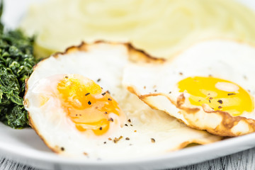 Portion of Mash on wooden background (selective focus)