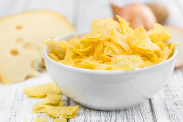 Fresh made Cheese and Onion Potato Chips