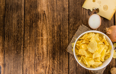 Fototapeta na wymiar Fresh made Cheese and Onion Potato Chips