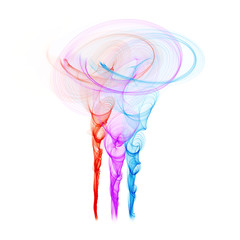 abstract colorful red violet blue wavy smoke flames over white background