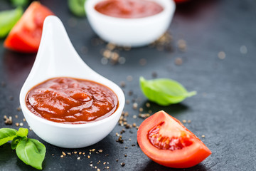 Slate slab with Tomato Ketchup