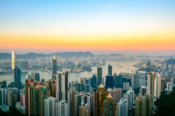 Fototapeta na wymiar A view of the skyscarpers of Hong Kong, from Victoria's Peak