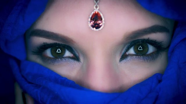 4k Colourful Arabic Woman Opening Eyes Close-up with Veil