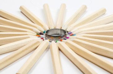 wooden color pencil wedding band