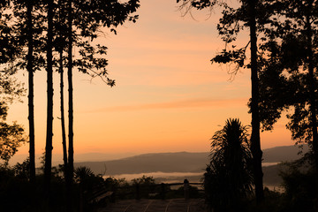 foggy sunrise landscape