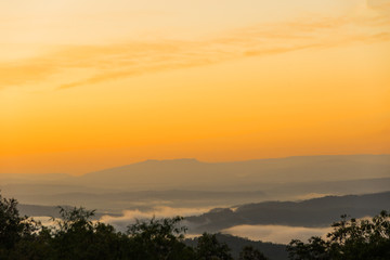 foggy sunrise landscape