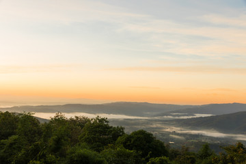 foggy sunrise landscape