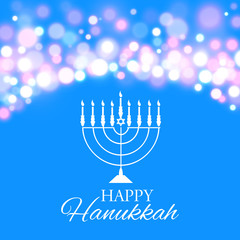 Hanukkah background with menorah and lights. Vector illustration