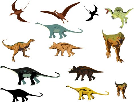 Cartoon dinosaurus vector collection set, isolated on white vector illustration.