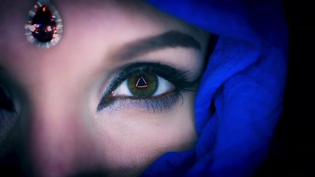 4k Colourful Arabic Woman Opening Eyes Close-up with Veil