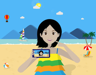 Fototapeta premium girl selfie on the beach