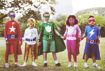 Superheroes Kids Friends Playing Togetherness Fun Concept