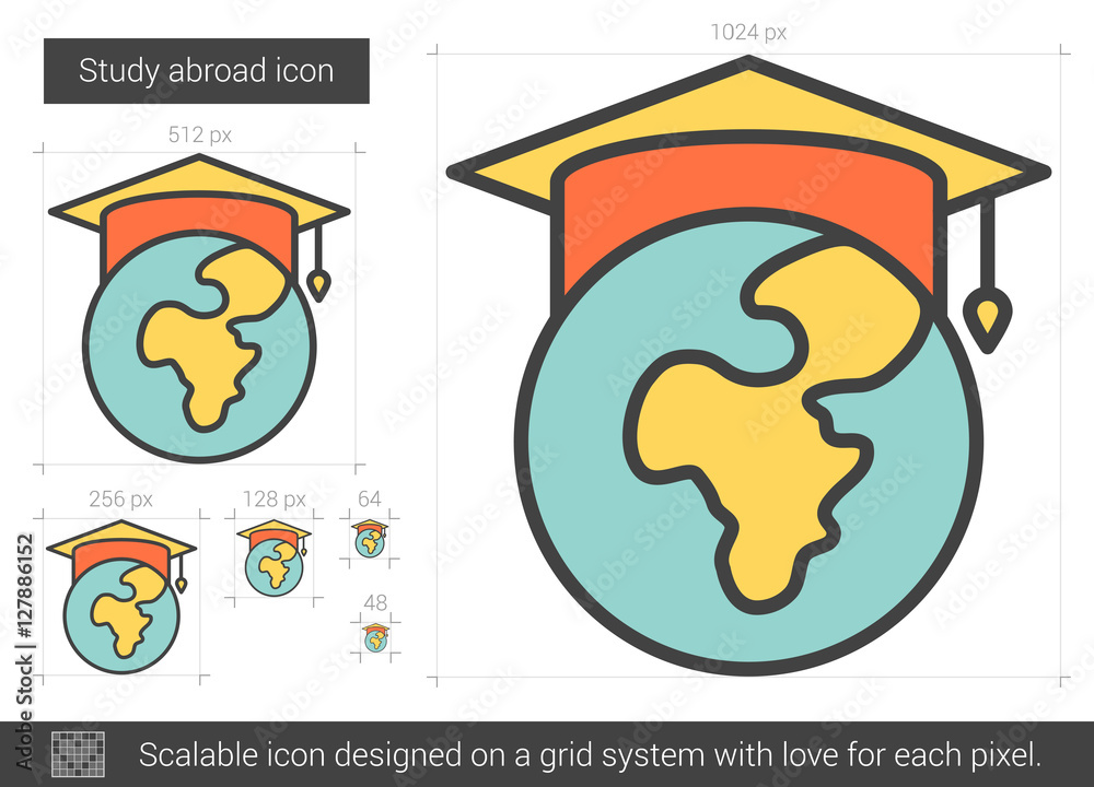 Poster study abroad line icon.