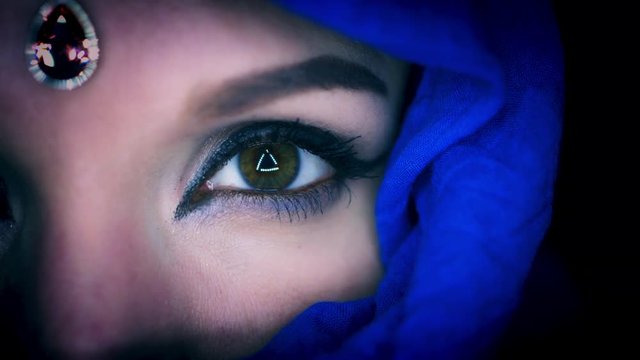 4k Colourful Arabic Woman Opening Eyes Close-up with Veil