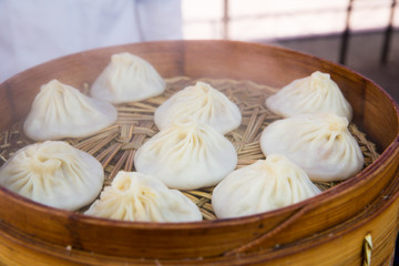 detail shot of Steamed Dumplings,Xiao Long Bao.