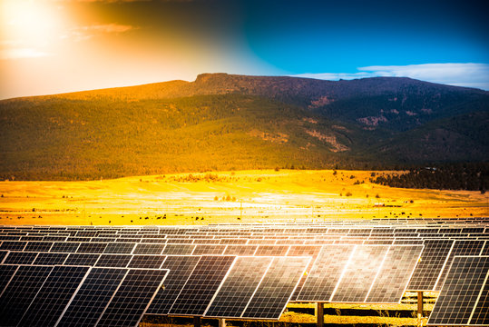 Solar Panels Sun hits photovoltaic surface Renewable Energy  