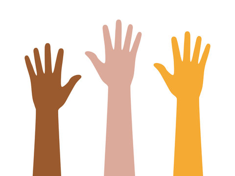 People or students with their hands raised flat color icon for apps and websites