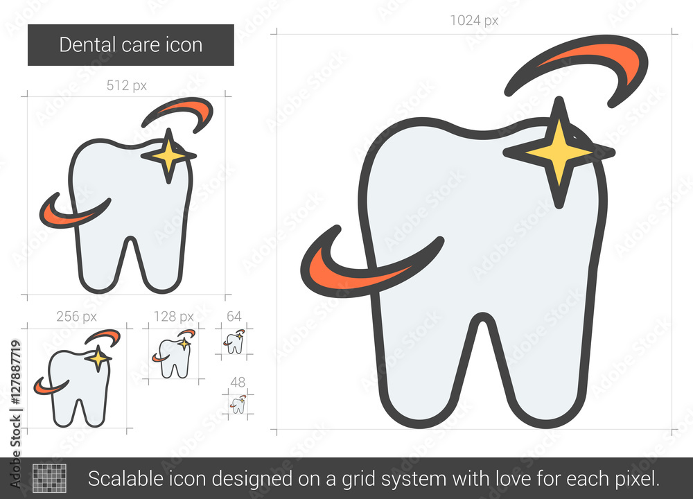 Sticker Dental care line icon.