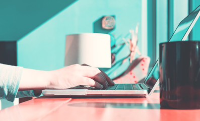 Woman working on a laptop in a bright room