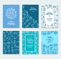 Naklejka premium Christmas background set with flat icons.