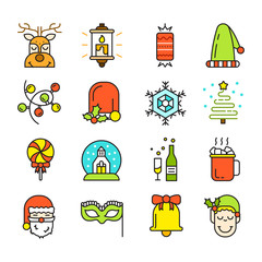 Set of Christmas Icons Isolated. Flat Style.