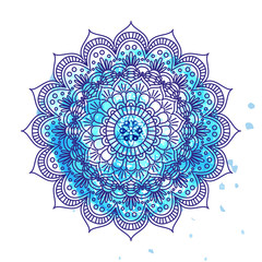 Mandala over colorful watercolor. Invitation, t-shirt print, wedding card. Decorative arabic round lace ornate . Vintage vector pattern for  or web design. abstract  background.