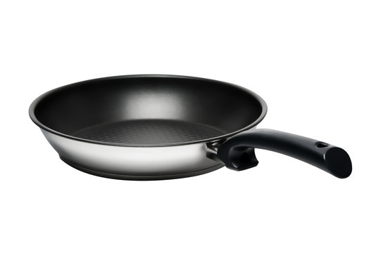 black and white frying pan isolated on white background