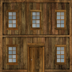 3D illustration of an isolated wooden wall building from the Wild West. Suitable for use in projects on imagination, creativity and design. Digital illustration art work.