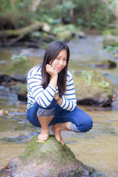 Portrait thai woman in river