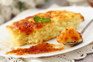 Portion of cottage cheese casserole