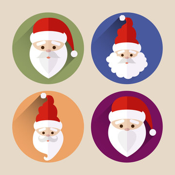 christmas santa claus icon pack with long shadow, flat design style