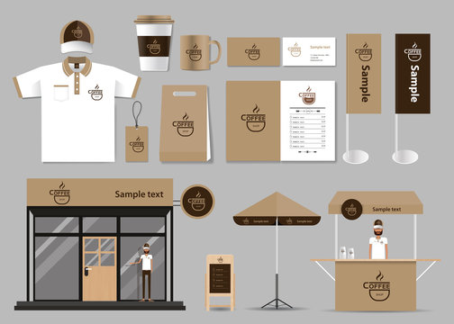 corporate branding for coffee shop and restaurant identity mock up template. card .menu.t- shirt.vector