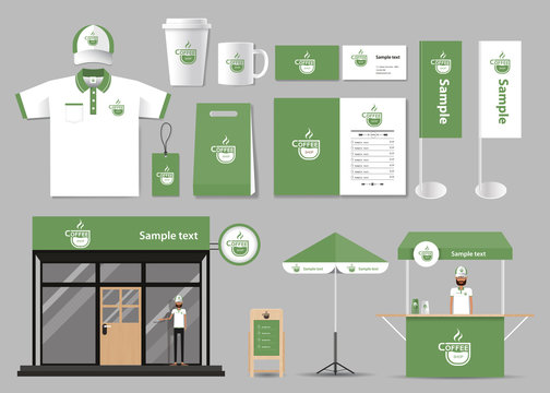 corporate branding for coffee shop and restaurant identity mock up template. card .menu.t- shirt.vector