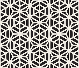Vector Seamless Black And White Geometric Hexagon Rounded Grid Pattern