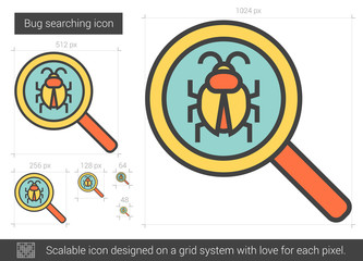 Bug searching line icon.