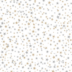 Seamless pattern of many brown and grey snowflakes on white back