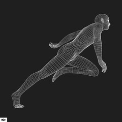 Running Man. Polygonal Design. 3D Model of Man. Geometric Design.