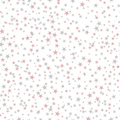 Seamless pattern of many red and grey snowflakes on white backgr