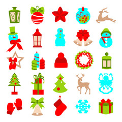 Collection of colorful christmas elements and decorations