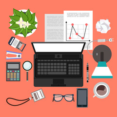 Flat design vector illustration of modern office interior with in minimalistic flat style and color.