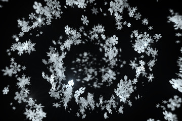 3d rendering abstract background with snowflakes. Christmas or xmas background illustation. Winter holiday theme. High detailed snowflake.