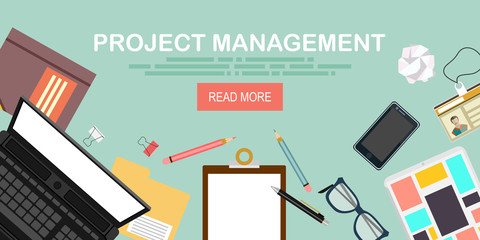 Flat modern design concept for project management website banner
