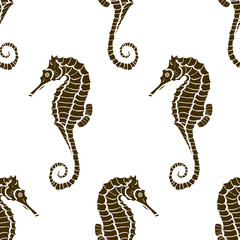 seamless pattern from seahorse silhouette. Vector hippocampus © olhabocharova
