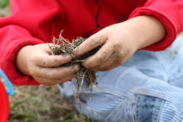 土遊びをする子供