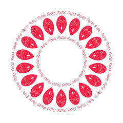 Abstract circle frame pattern, red and pink drops vector background