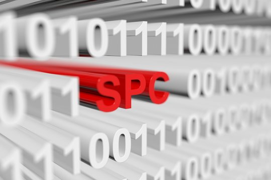 SPC in the form of a binary code with blurred background 3D illustration