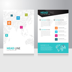 Vector internet communication world map Brochure Flyer design template with polygonal wireframe background