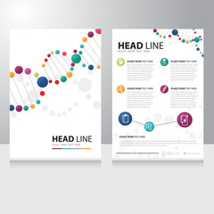 Vector healthcare medical and science technology Brochure Flyer design template with spiral helix dna background