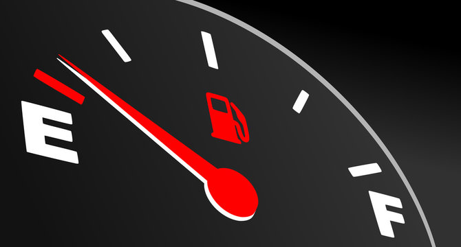 Red fuel gauge showing empty tank